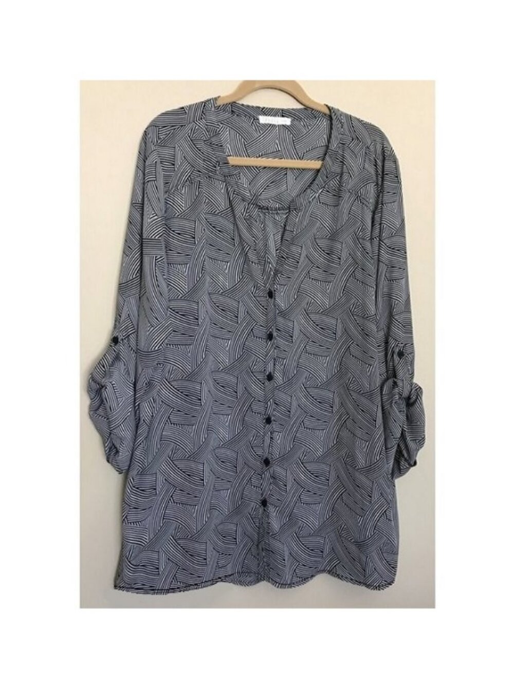Spence Black & White Top Geometric Print Button Front Blouse Size 2X